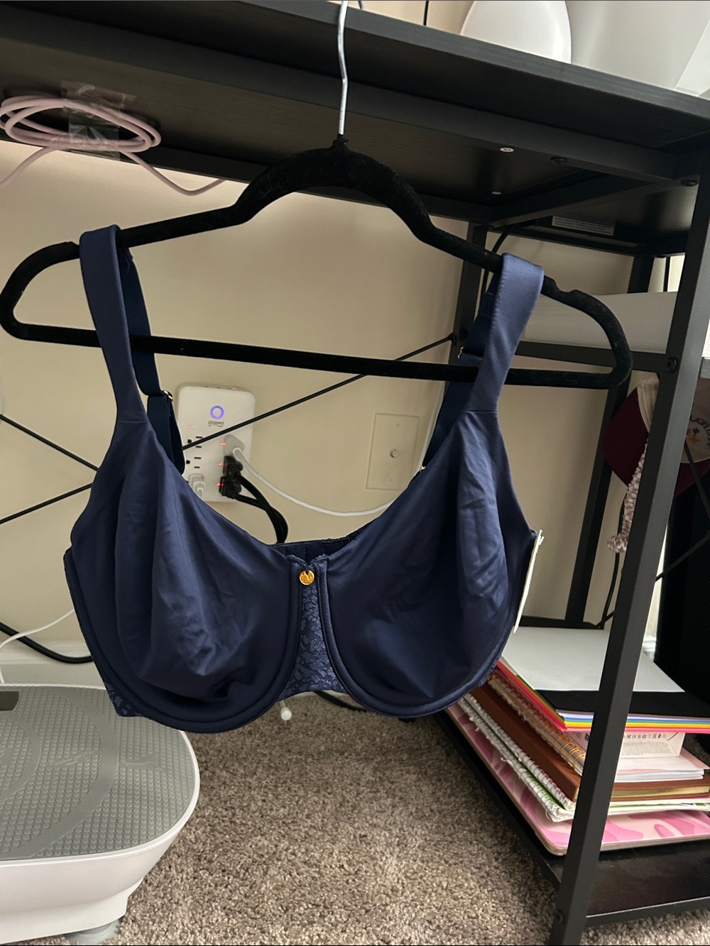Le Mystere Navy Underwire Full Coverage Bra with Wide Straps